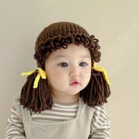 뽀글이 여자 헤어 밴드 가발 모자 귀여운 아기 유아 백일 돌 셀프 촬영 소품 2color