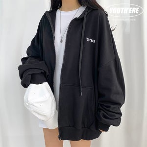 유스히얼 오버핏 에이지 패치 후드집업 2컬러 간절기 학생 빅사이즈 아우터 야구점퍼 캐주얼