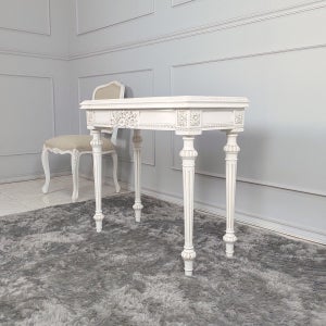더끌리움 클래식 화이트 콘솔 프렌치 엔틱 조각 테이블 거실 현관 인테리어 포인트