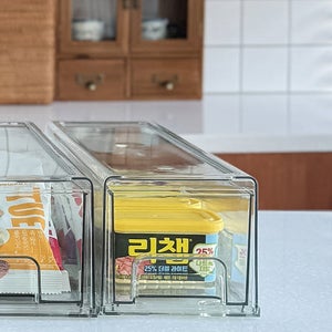 팬트리 슬라이딩 투명 정리 수납함 펜트리 수납 리빙박스 책상 냉장고 커피 약통 정리함 소형