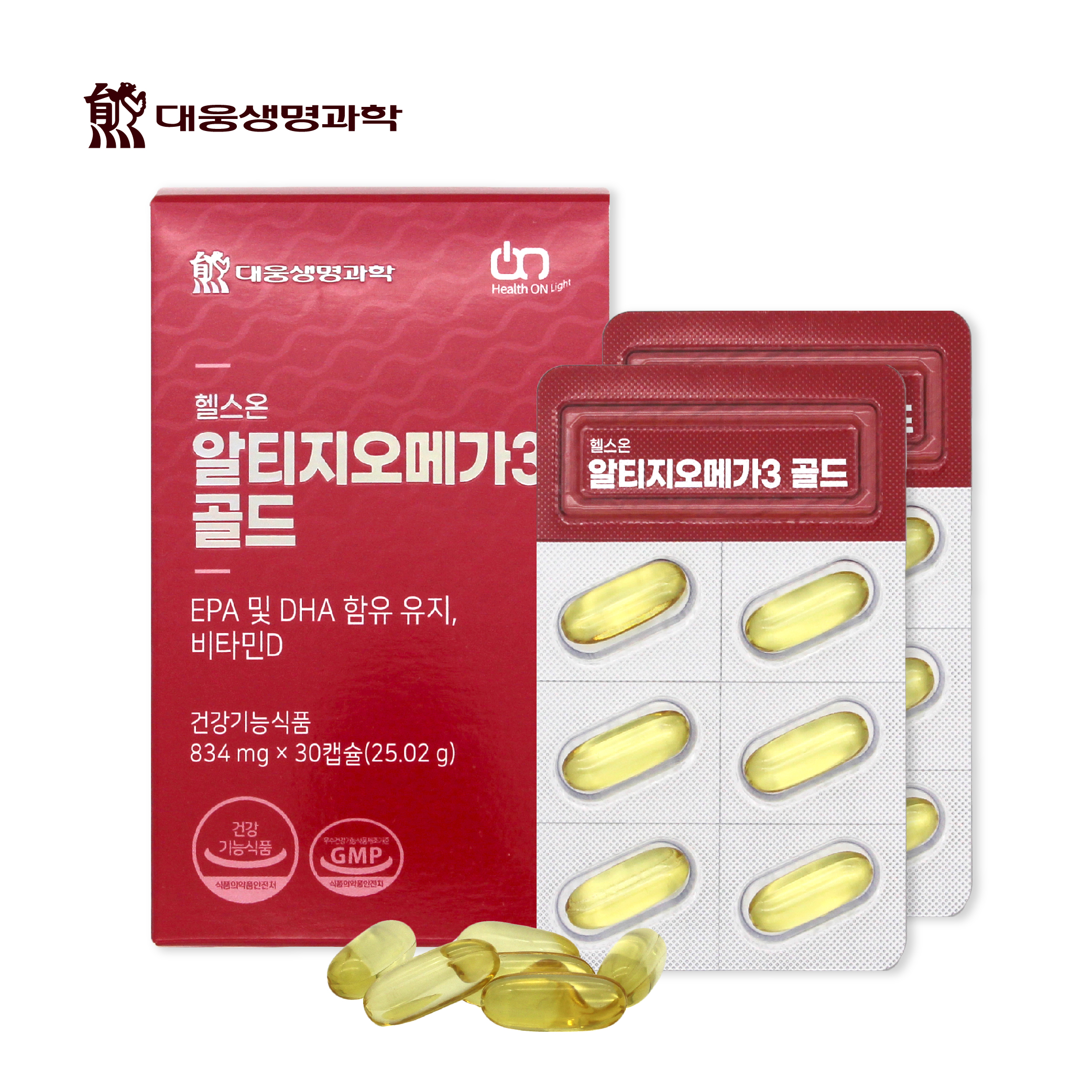 대웅<b>생명과학</b> 헬스온 알티지오메가3 골드 30캡슐 30일분 중성지질개선 혈행개선 <b>혈액순환</b>에도움