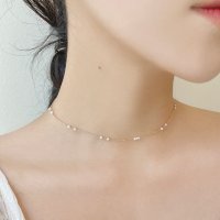 14k 천연 담수 진주 (2-3mm) 레이어드 초커 금 목걸이