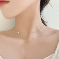 14k 천연 담수 진주 (3-4mm) 레이어드 초커 금 목걸이 / 여자친구 기념일 선물