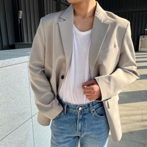 남자 남성 베이지 오버 블레이저 봄 캐주얼 정장 아우터 오버핏 마이 자켓