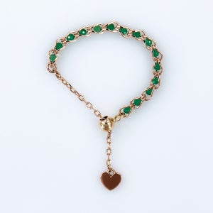 14K 볼 컷팅 루비 & 에메랄드 프리 체인 반지