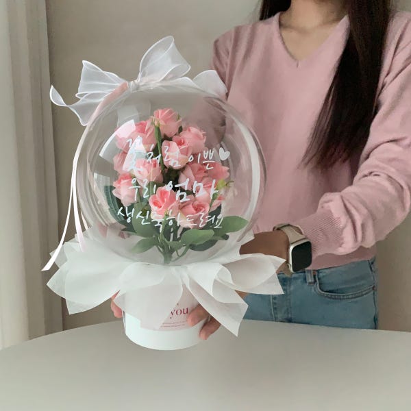 레터링 꽃풍선 풍선꽃다발 생일 환갑 파스텔핑크 미니화분형