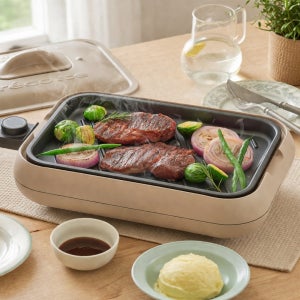 레꼴뜨 멀티 전기그릴 고기 불판 2개 전기후라이팬 분리형 멀티쿠커 뚜껑 고화력