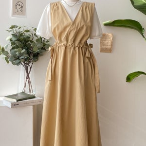 브이 허리스트랩 레이어드 뷔스티에 원피스 3color