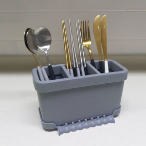 삶아 쓰는 실리콘 사각 스탠드형 물빠짐 수저통 수저함