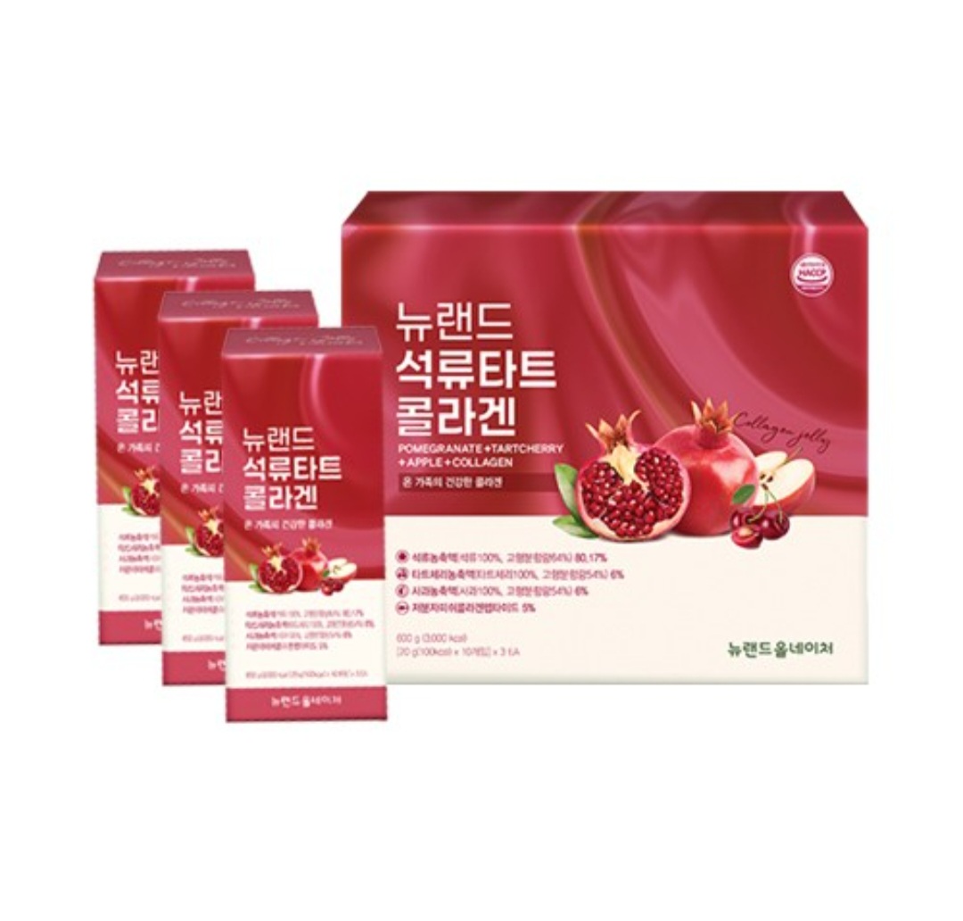 <b>뉴랜드올네이처</b> 석류타트 콜라겐 피부탄력 이너뷰티 저분자 피쉬콜라겐 젤리 스틱 20g 30포