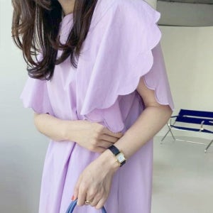 (세일)A라인 아방한 꽃잎 소매 루즈핏 반팔 롱 원피스