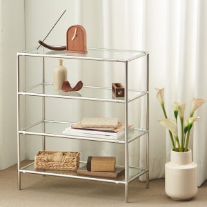 퓨어 4단 모듈 틈새 유리 테이블 선반