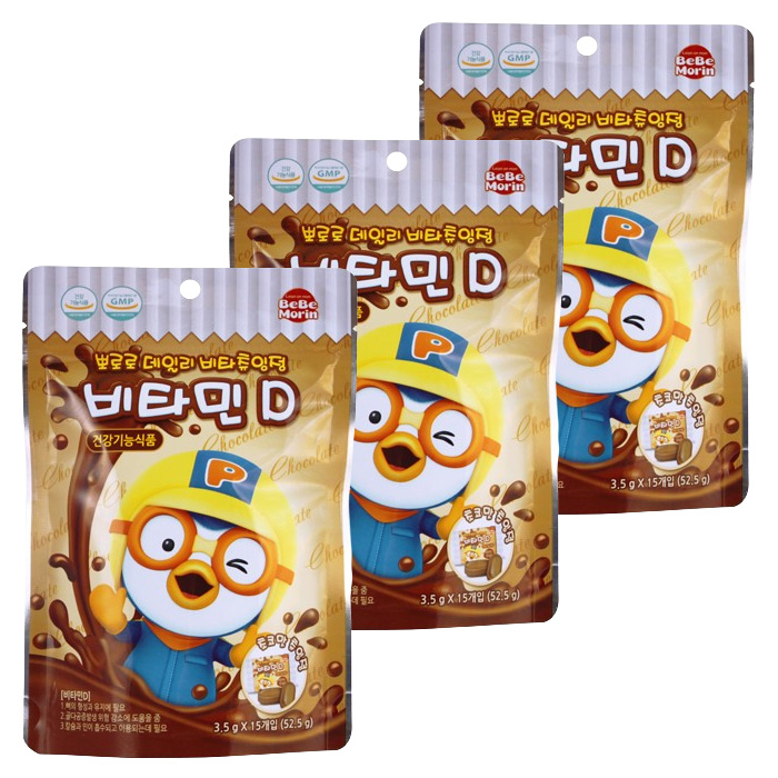 뽀로로 츄잉정 비타민D 15정 초코맛 x 3개 성장기어린이를위해,튼튼한 골격형성에도움