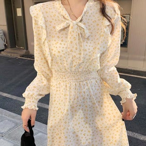 러플리 옐로우 봄 가을 롱원피스