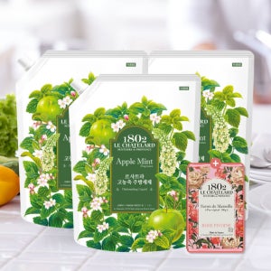 [슈퍼적립/본사배송] 르샤트라 고농축 주방세제 애플민트 1.5L 파우치 3개 + 피오니 비누 100g