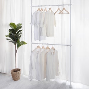 디허브 원터치락 화이트 행거 2단 원룸 자취방 옷걸이 이동식 철재 스탠드 폭 조절가능