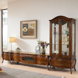 듀 엔틱 거실장 세트 원목 티비다이 서랍장 tv 장식장 티비 AV장 거실 가구 2단