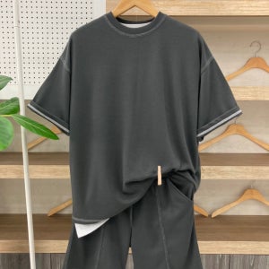 남여공용 line 포인트 쓰리스티치 반팔티 반바지 남자트레이닝세트 / 3color