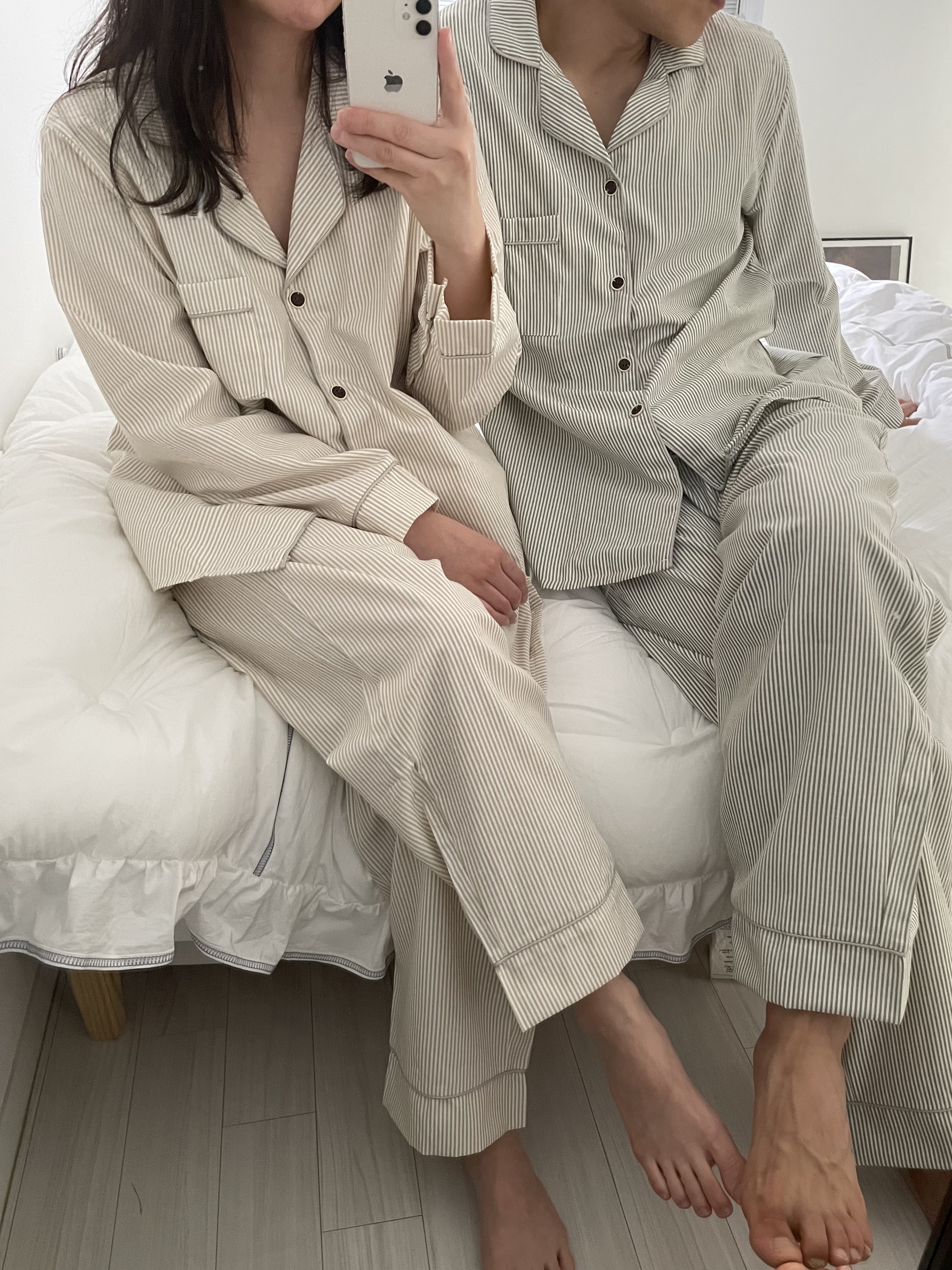 (5colour) 촉감 좋은 피치기모 스트라이프 잠옷 커플 파자마 홈웨어 상세 이미지 55