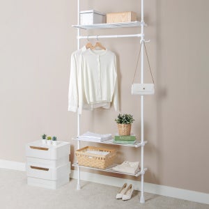디허브 원터치락 화이트 3단 선반 행거 원룸 자취방 옷걸이 철재 스탠드 폭 조절가능