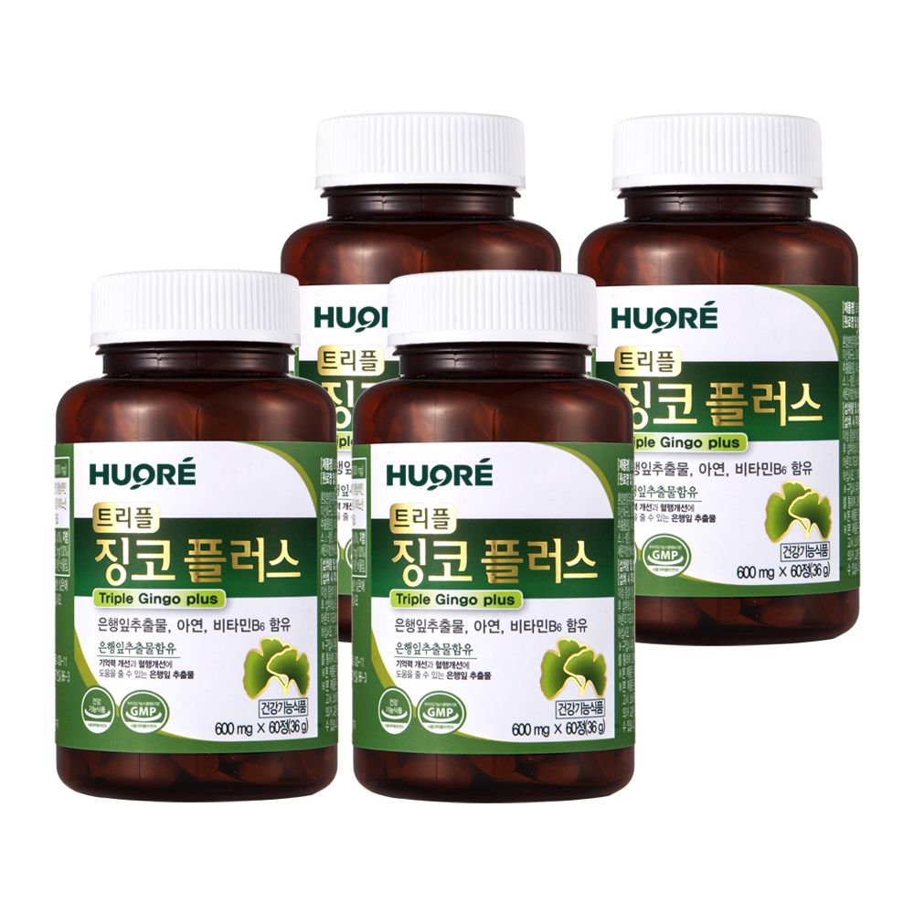 은행잎추출물 <b>트리플 징코플러스</b> 혈액순환 60정, 4개