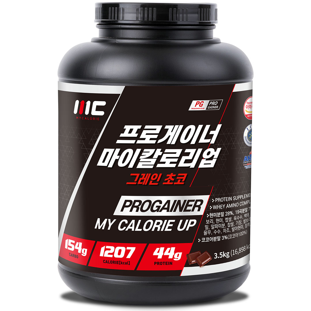 <b>프로게이너</b> 마이칼로리업 그레인초코 3.5kg 체중증가 벌크업 탄수화물 살찌기 <b>프로틴</b>게이너