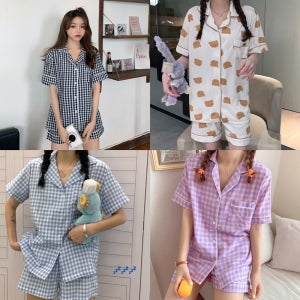 중학생 반팔 잠옷 청소년 여름 실내복 반바지 파자마 셔츠 카라 여자 여성