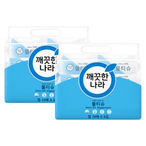 깨끗한나라 페퍼민트 물티슈 70매x6개입 2팩 화장지