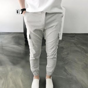 여름 슬림핏 린넨 카고 남자 밴딩 조거 팬츠 바지