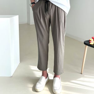 남성 여름 바지 테이퍼드 핏 시원한 아이스 쿨 냉장고 9부 스판 밴딩 팬츠 빅 사이즈