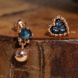 [무배/전체14k] 딥블루 러프다이아 하트 볼드롭 골드 피어싱 귀걸이 2type