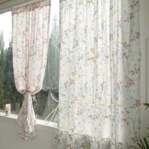허밍플라워 이중거즈 프릴 창문커튼 작은 창 짧은 커텐