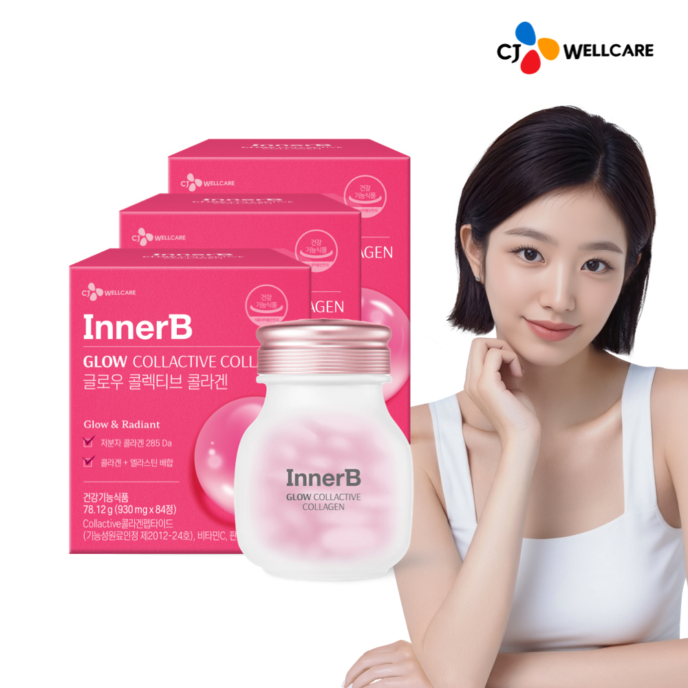 CJ 이너비 글로우 콜렉티브콜라겐 (정) 엘라스틴 285달톤 비타민C 84캡슐, 3개
