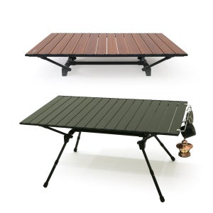 버잭 캠핑테이블 알루미늄 롤테이블 우드 그레인 캠핑용 접이식 높이조절 좌식
