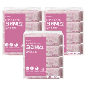 크리넥스 실키 소프트 58매x4입 x 3팩 캡형 물티슈 화장지 수앤수