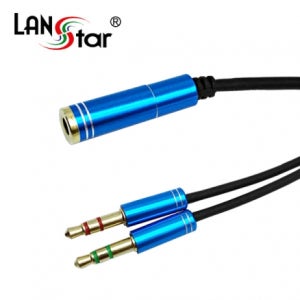랜스타 LS-PCHEADSET-0.3MBL PC 헤드셋 변환케이블 블루 메탈 0.3M
