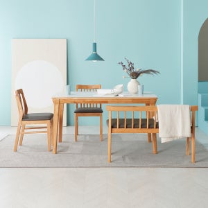 헤닝 노르딕 포세린 통세라믹 원목 식탁세트 4인 벤치형 식탁1 벤치1 의자2