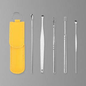 차타나 생활용품 귀이개 6P 세트 고리형 가죽케이스 귀지청소 귀후비개