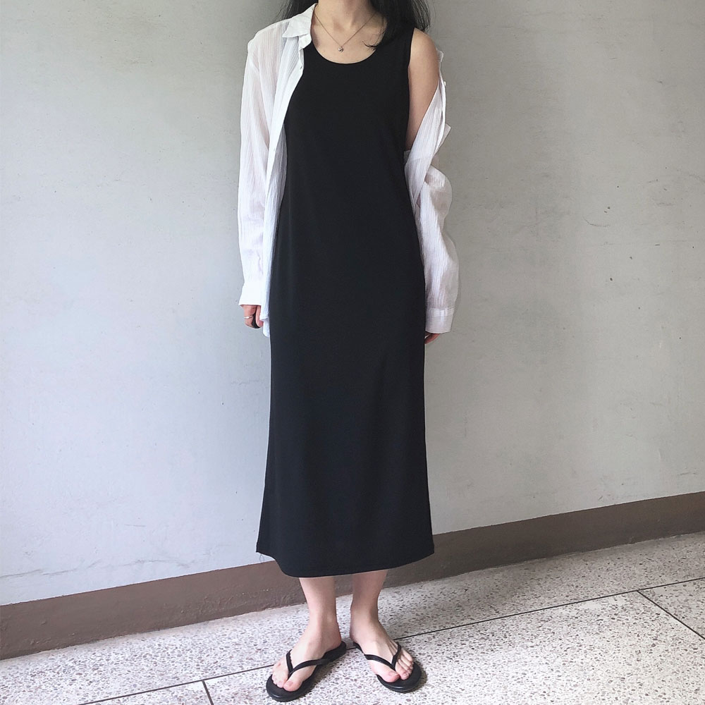 여름 시원한 쿨 냉감 냉장고 찰랑 이너 레이어드 민소매 블랙 나시 원피스