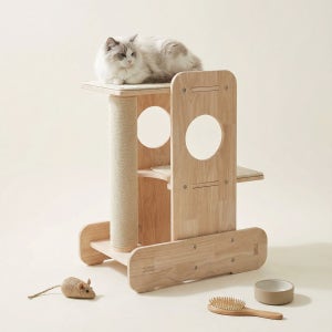 팔봉제작소 미니캣타워 고무나무 자작나무 원목 캣폴 엠버2단