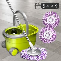 청소대장 통돌이 물 밀대 플래티넘+회전 걸레 2장 마포 대 회전 스핀 리필 걸레 봉