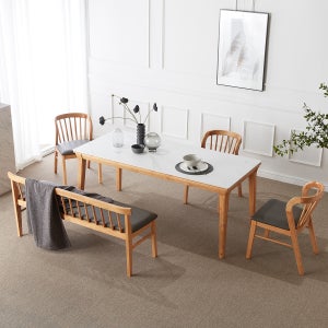 헤닝 몽스 포세린 통세라믹 원목 식탁세트 6인 벤치형 식탁1 벤치1 의자3