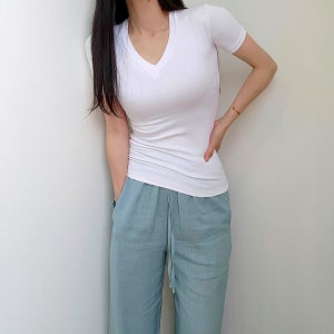 (10color) 여성 베이직 슬림 브이넥 여름 쫄티 심플 스판 기본 얇은 골지 반팔티