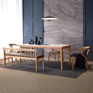 헤닝 클리프 포세린 통세라믹 원목 식탁세트 6인 벤치형 식탁1 벤치1 의자3