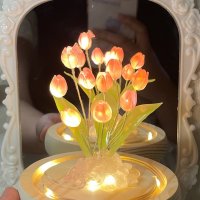 led무드등 튤립등 꽃조명 핑크 원목 9x12cm 핸드메이드 기념일선물