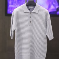 u200bu200b리버클래시 22S/S 그레이 단가라 스카시 오버핏 니트 카라 반팔 티셔츠(LIS51855 GY)