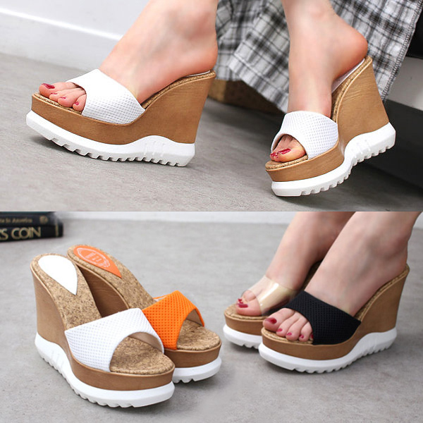 국산 여성 통굽 슬리퍼 키높이 웨지힐 뮬