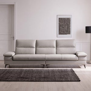 삼익가구 사이먼 통가죽 천연면피 소파 스툴미포함, 라이트그레이, 4인용