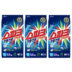 애경 스파크 찬물전용 강력세척 리필 5.5kg 3개 가루 분말 세제 일반세탁기 통돌이용