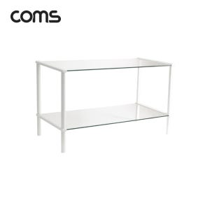 Coms 프린터 모니터 TV 높이조절 받침대 스탠드 2단 (620mm x 309mm) 화이트프레임 투명유리 일반형